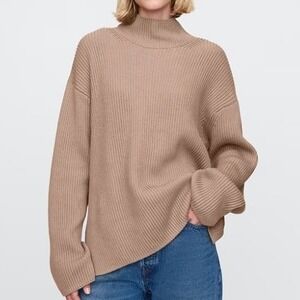 Gap Ribbed Cotton Oversized Brown Mock Neck Sweater Large Heritage Cabin Gorp